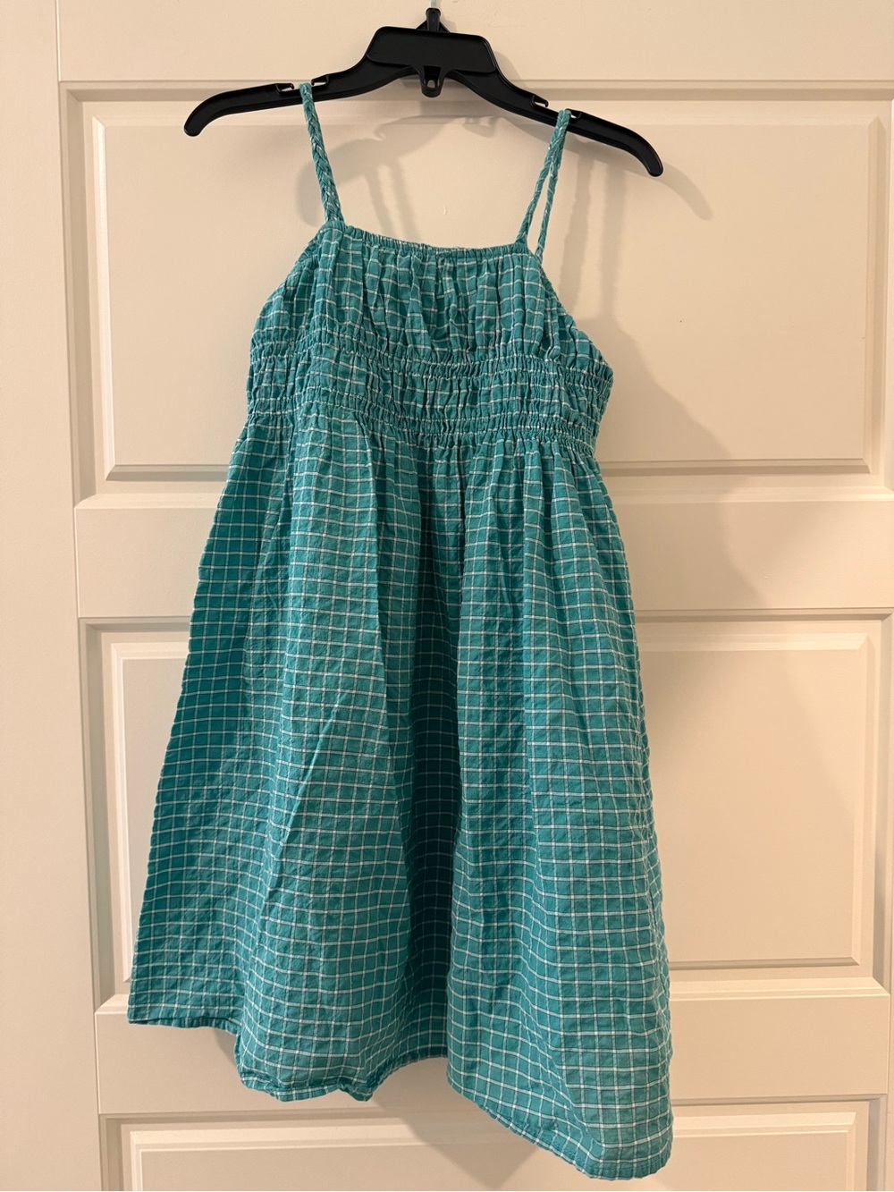 Zara Teal Grid Smocked Sundress